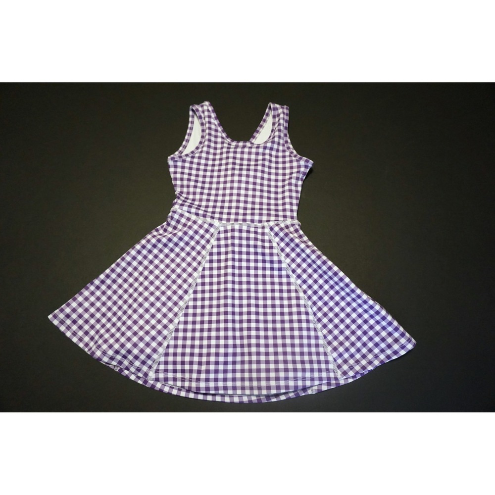 SweetHoney Girls Purple Gingham Twist Back Skater Dress with Built-in Shorts 5Y